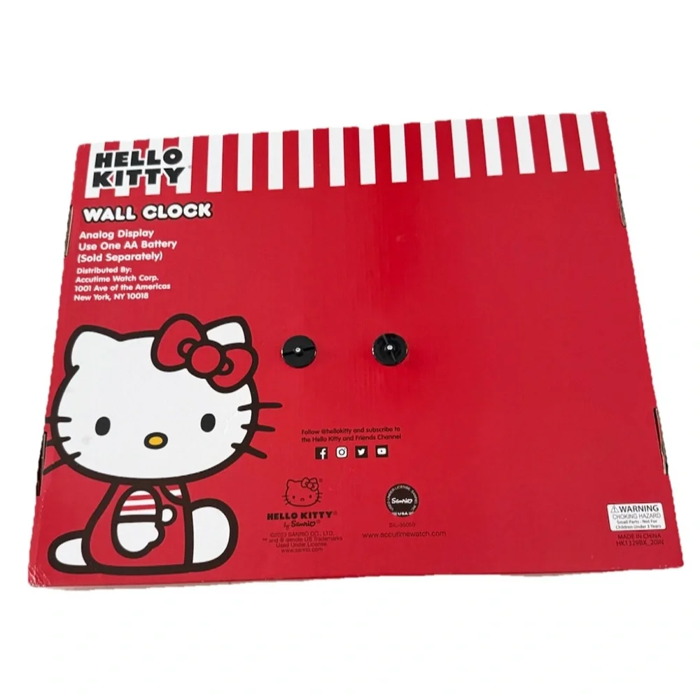 Hello Kitty 18” Wall Clock Sanrio Red Bow Face Kawaii Decor New